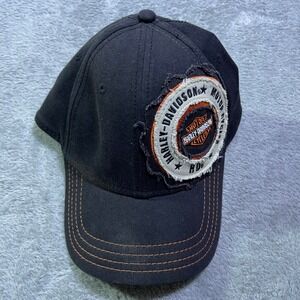 Harley Davidson New Era 39THIRTY Cap Black Orange Logo Patch Large XL